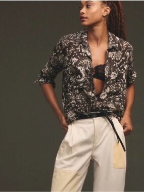 Pilcro brown and Cream Floral Print Blouse